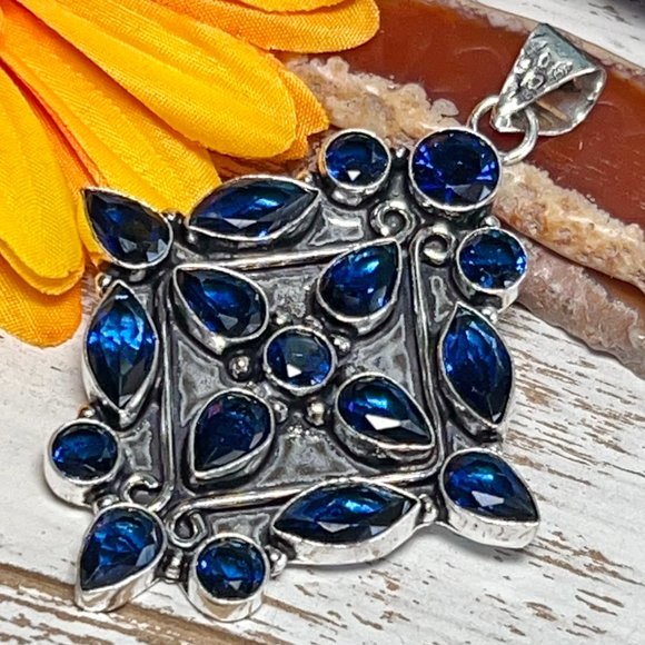 London Blue Topaz Pendant Gemstone Crystal Handmade 925 Silver Bohemian Ethnic - Picture 4 of 10